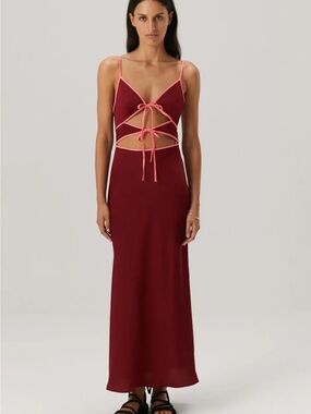 NWT MISHA Ramira Maxi dress with contrast cut out in Wine and pink size medium